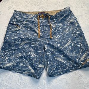 Patagonia blue fishy pattern Mens swim trunks size 38